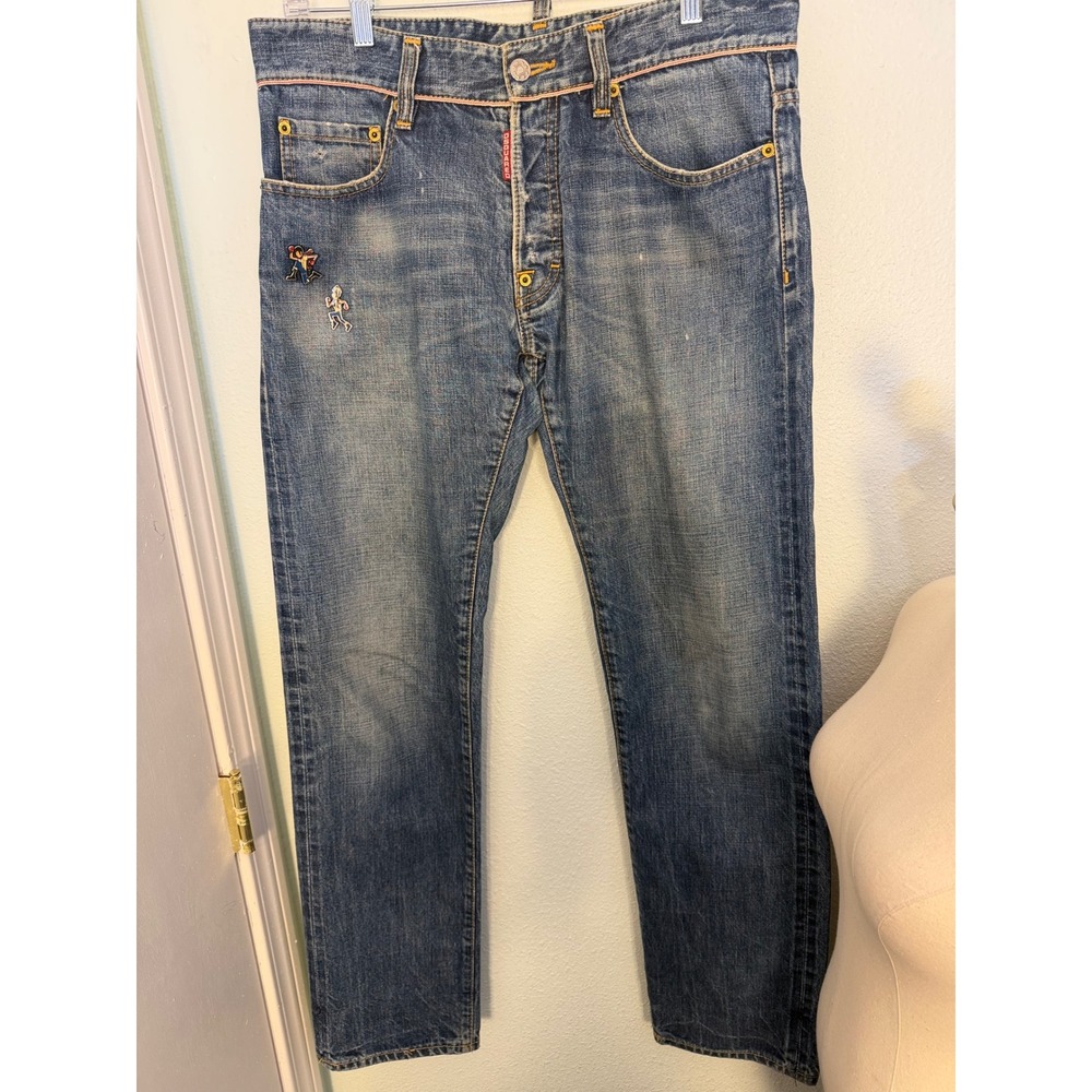 Dsquared2 Mens Italian Distressed Denim Jeans Vintage Wash Size 35